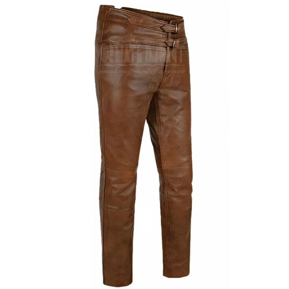 mens tan leather pants